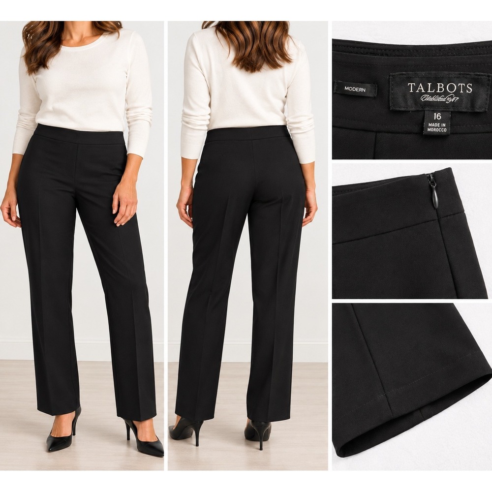 Talbots Womens Modern Fit Dress Pants Black Polyester Viscose Office Size 16